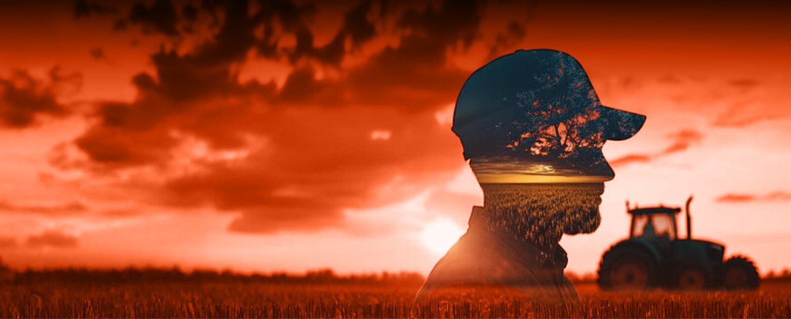 Sunset farmer silhouette over an African field